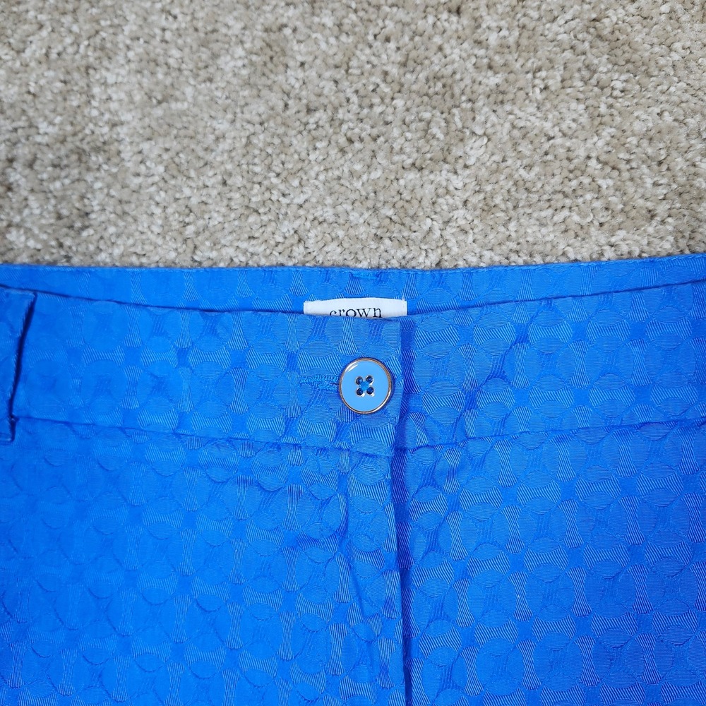 Crown & Ivy Shorts Shelby Scalloped Hem Blue Textured Jacquard Preppy‎ Size 16 - Picture 2 of 7